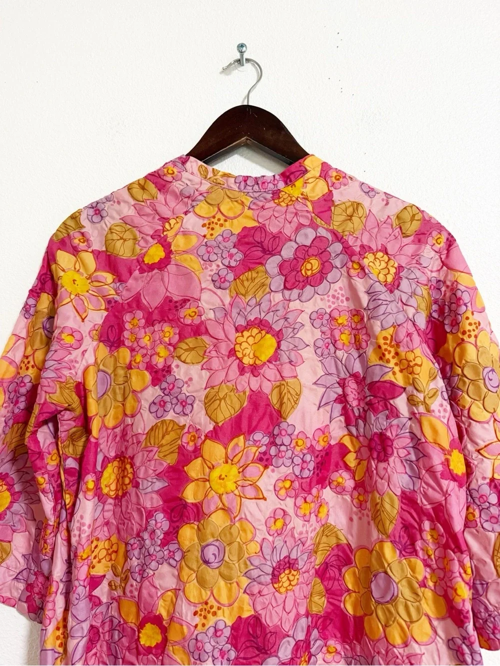 Vintage 60s Millay Floral Retro Mod Robe Housecoat Pink Size S